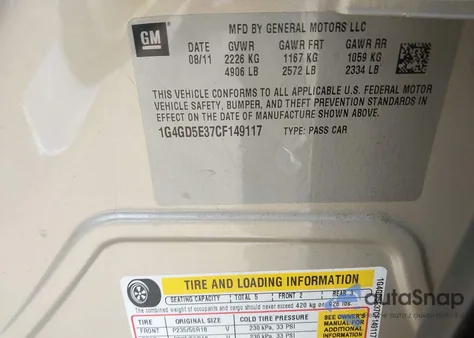 2012 Buick Lacrosse Premium 1 Group из США, поврежденный, VIN 1G4GD5E37CF149117